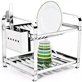 Escorredor Mak Inox Aço Inox 12 Pratos Porta talher Aço Inox