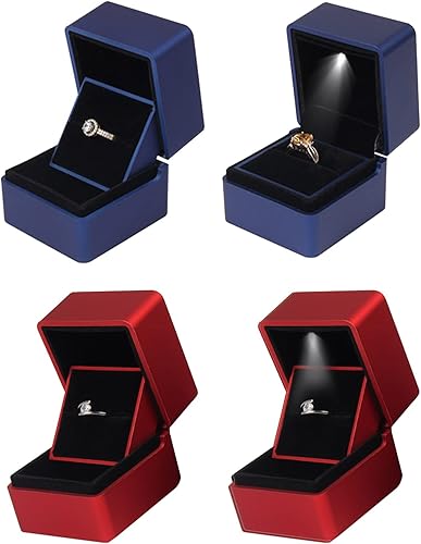 Miniatura 2 de Caja consin anillo de boda LED organizador de almacenamiento de collares caja de regalo de joyería soporte de exhibición de joyería de moda lámpara