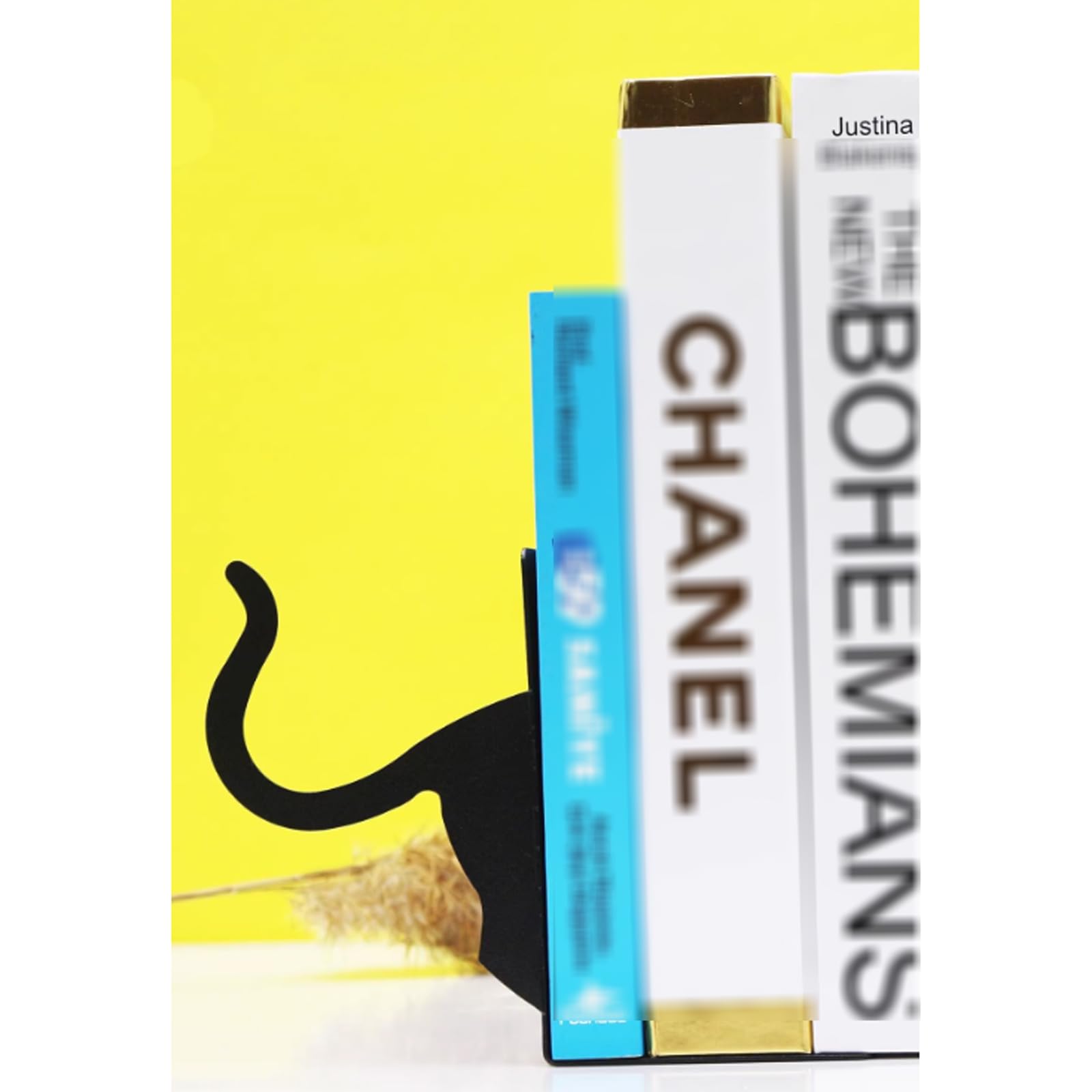 Buchstützen, Buchstützen aus Metall, Schwarz, niedliche Katzenform, dekorativer Ständer für Bücher, Schreibtisch-Organizer