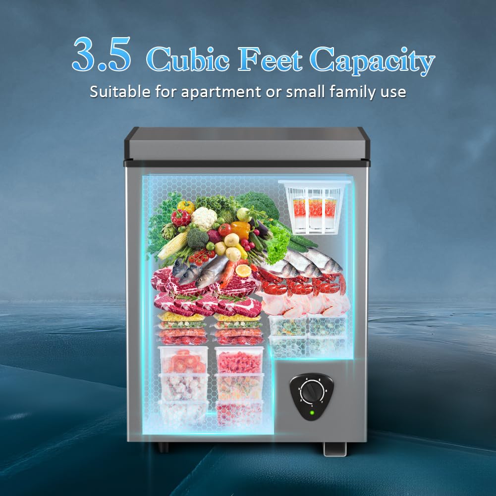 LifePlus Small Chest Freezer - Compact Deep Freezer 7 Adjustable Temperature with Removable Basket, 3.5 Cubic Feet Energy Saving Super Quiet for Garage, Office, Kitchen, or Apartment on Fridge.com