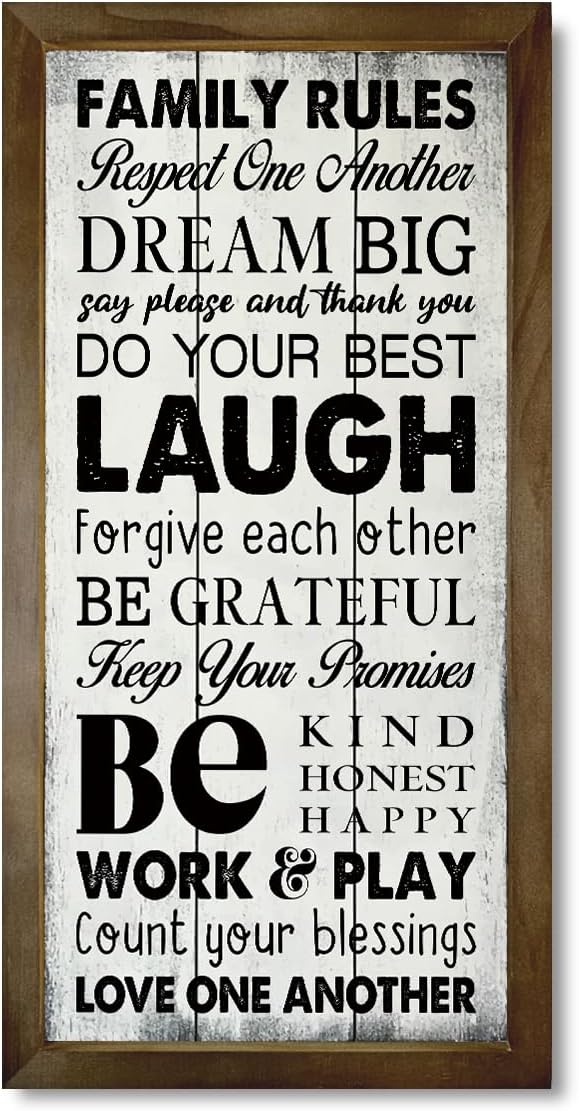 Family Rules Home Signs, Rustic Wood Housewarming Gift