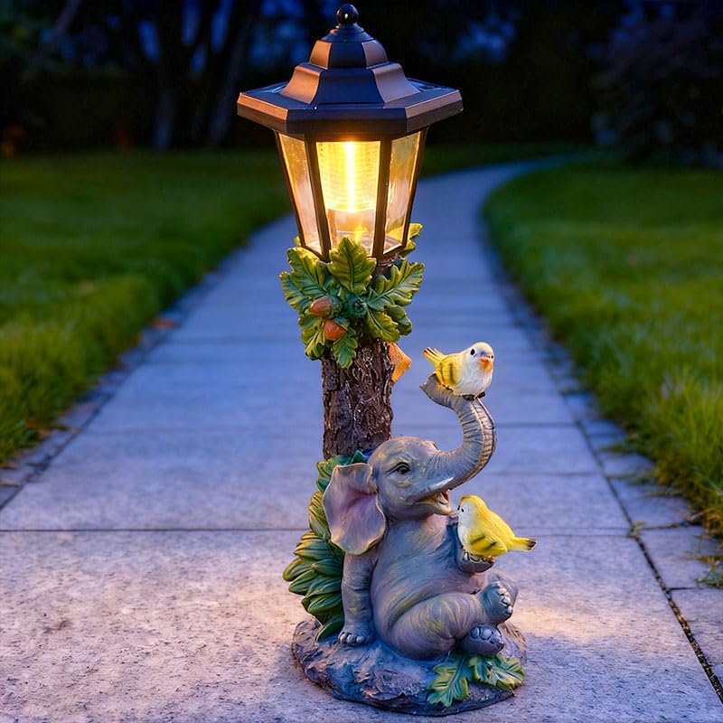 ZYLiWoo Solar Elephant Garden Statue, Outside Elephant Statue with Lantern Perfect for Balconies, backyards, or lawns—A Unique Birthday or Housewarming Gift for Women, Mothers, or Grandmothers