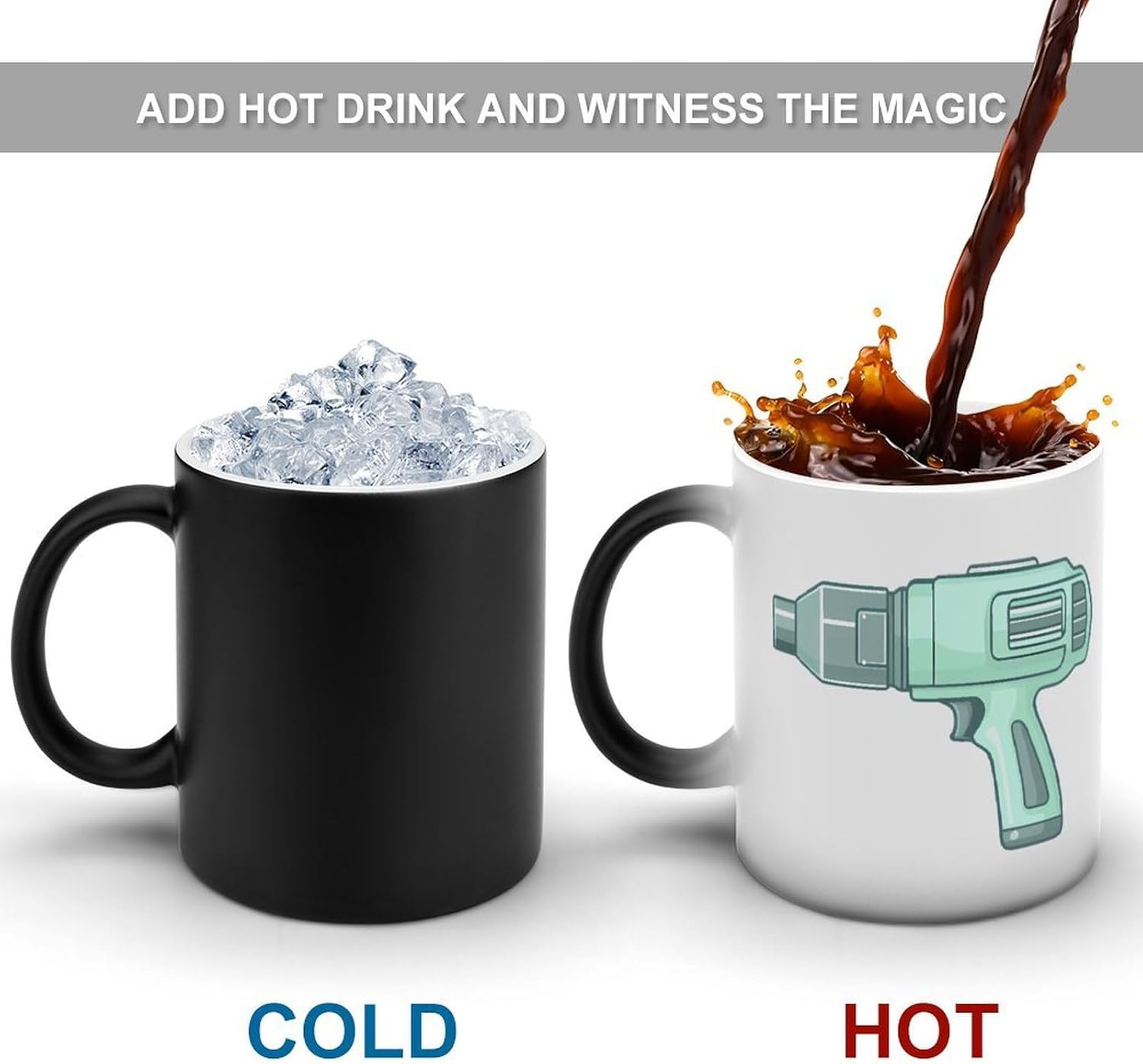 Cordless Drill Cut Out Funny Color Changing Coffee Mug Ceramic Magic Cup Personalized Discoloration Tea Mugs