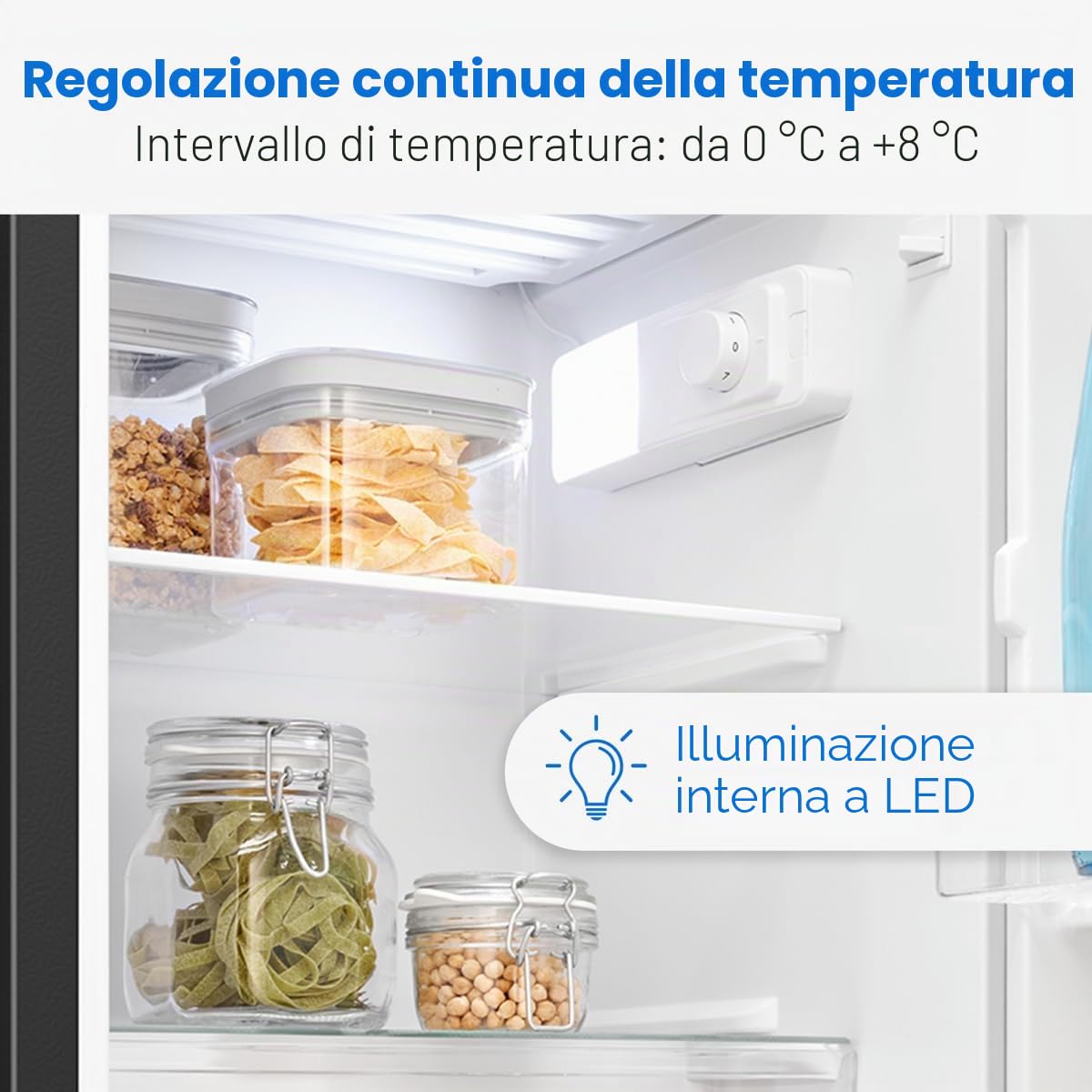 Frigorifero Bomann® con scomparto congelatore, 91L, Frigorifero compatto, 2 ripiani, Cassetto per verdure, Cerniera della porta reversibile, 0°~ 8°C, Mini frigorifero,