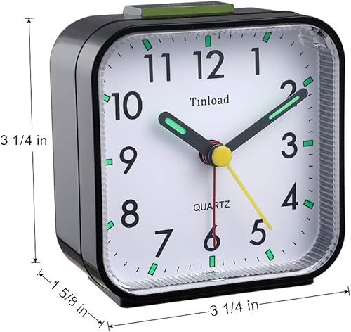 Miniatura 7 de Tinload Reloj despertador analógico con batería pequeño silencioso sin tictac, sonidos de pitido ascendente, repetición, funciones de luz, fácil de