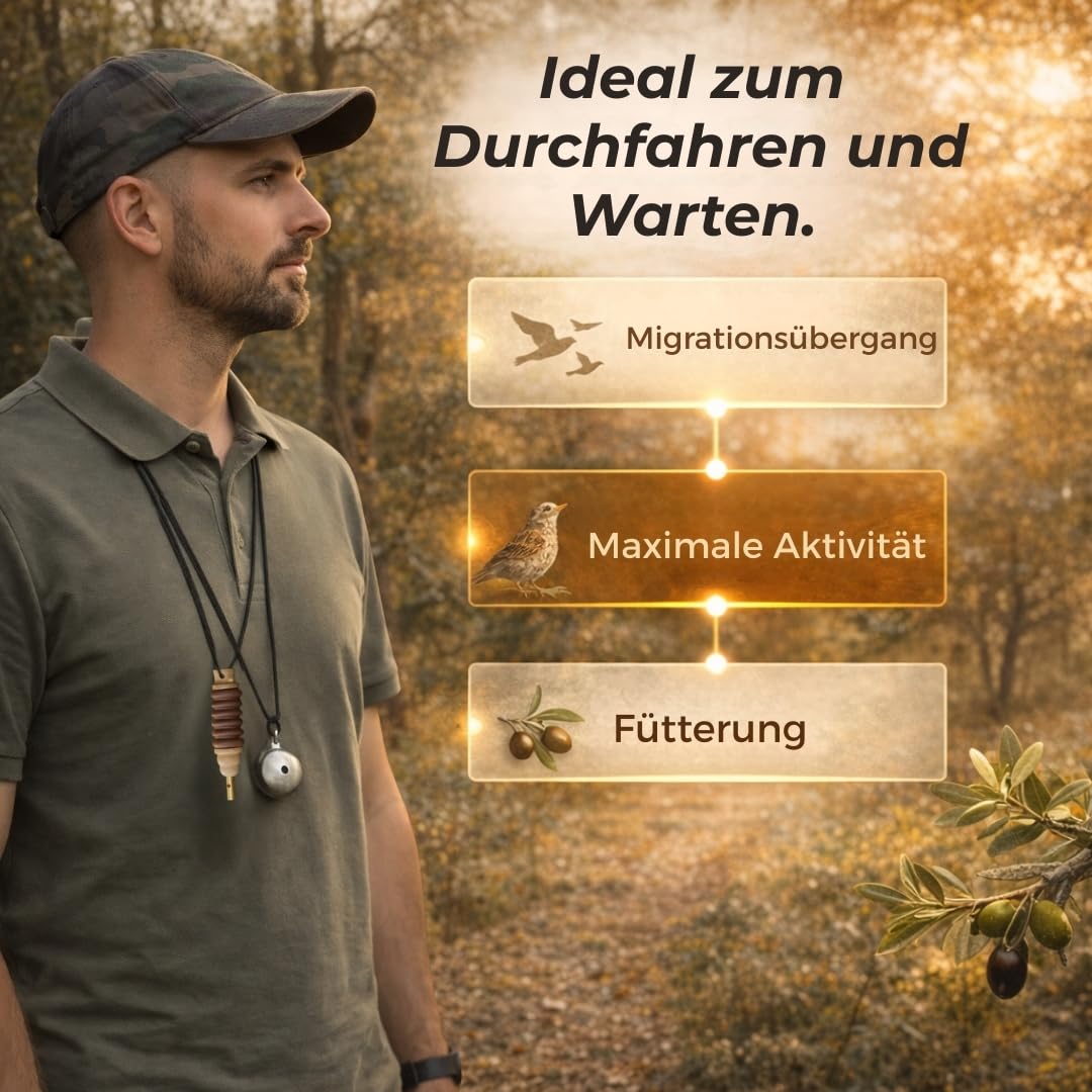 Drossel Lockpfeife Manuelle Vogelstimmen Pfeife mit 2 Pfeifen zur Nachahmung natürlicher Drosselgesänge | Singdrossel Vogelpfeife mit Umhängeband und Anleitung.