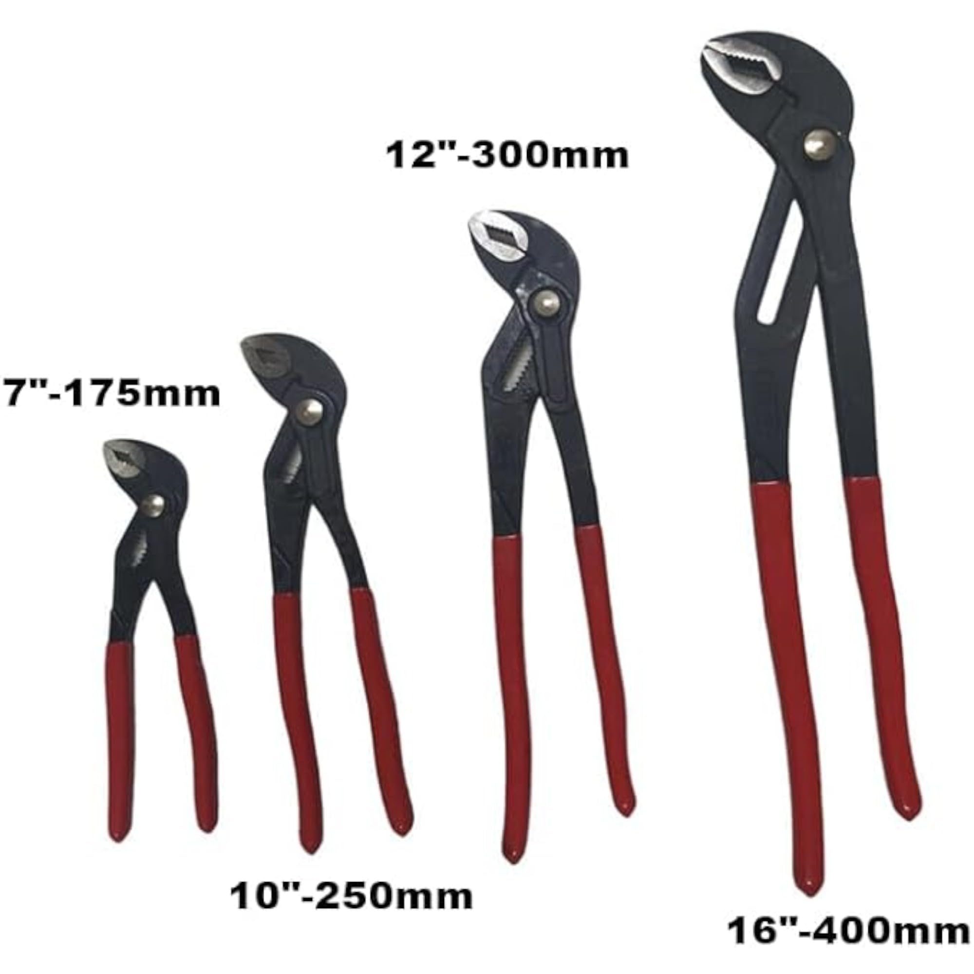 Topolenashop Set 4 Pinze Pappagallo Regolabili 175–250–300–400 mm | Pinze Poligrip con Bottone a Scatto | Chiave Pappagallo per Tubi e Dadi | Uso Professionale XR004