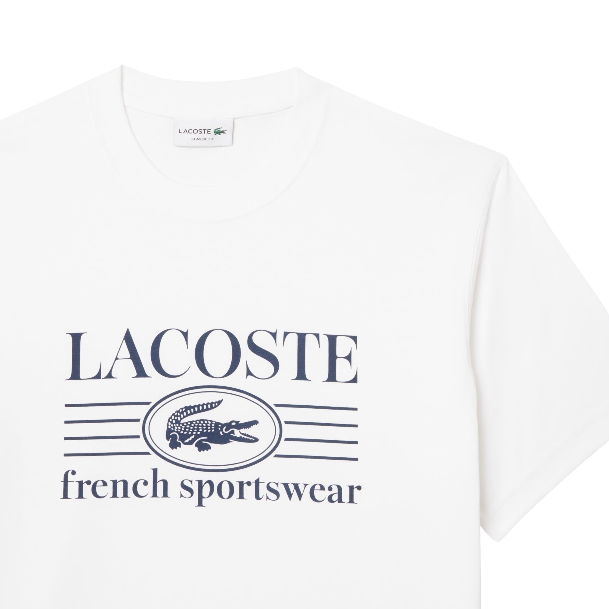Lacoste Camiseta de algodón de ajuste clásico para hombre con estampado de algodón (paquete de 1)