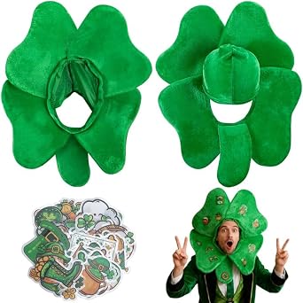 2 Pcs St. Patricks Day Shamrock Costume Hats, Big Size Green Clover Funny Hat, Plush Shamrock Costume Headpiece Hat for Women Men Irish Day Party Parade Accessories Supplies