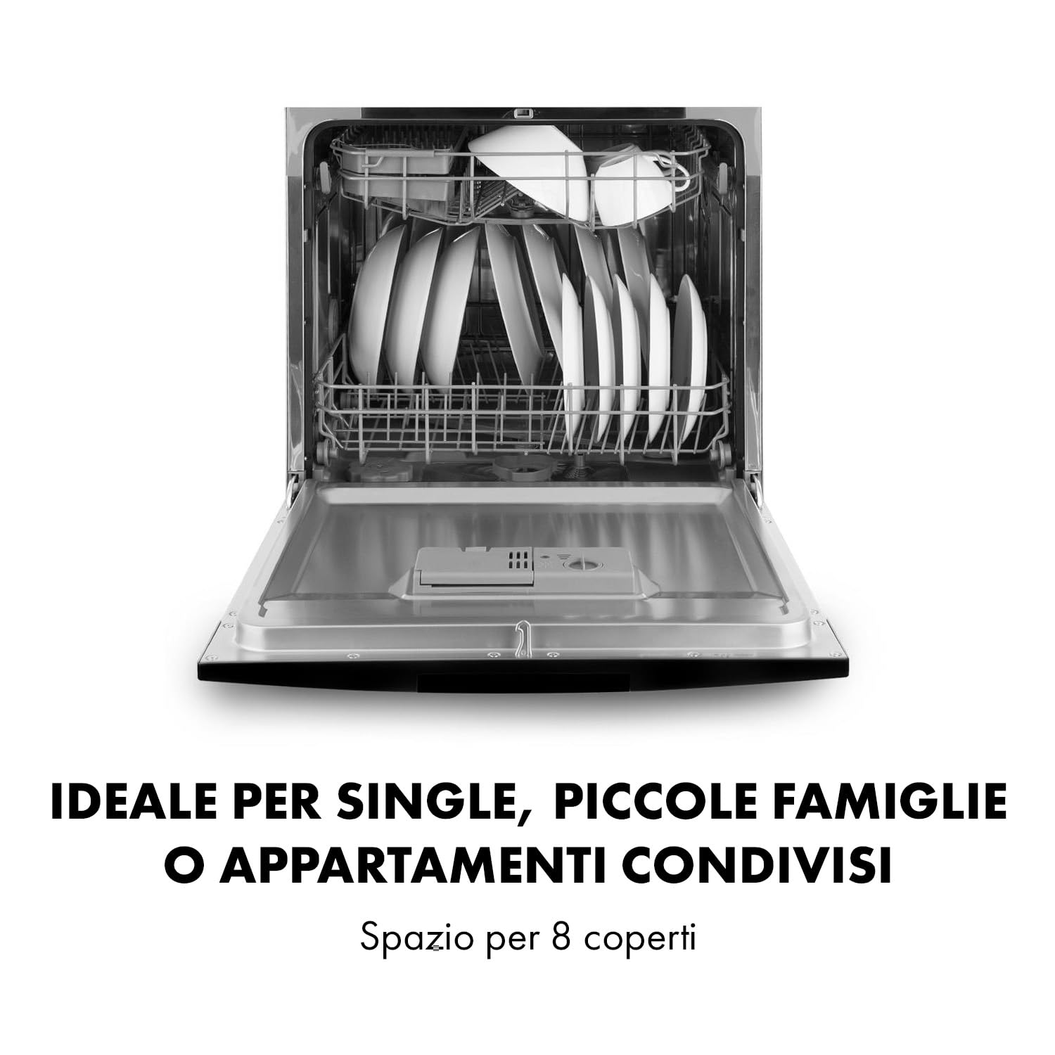 Klarstein Lavastoviglie 8 Coperti, Libera Installazione Silenziosa e Integrata con 8 Programmi di Lavaggio, Mini Piccola e Compatta, Mini per Casa e Ufficio