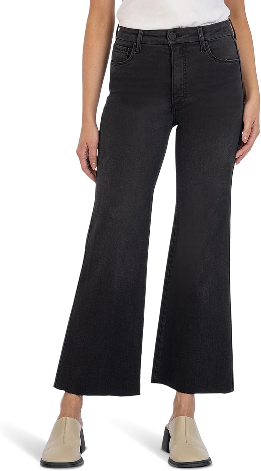 KUT from the Kloth Womens Meg High-Rise Fab Ab Wide Leg Raw Hem in Experiences