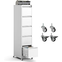 5 Drawer Mobile File Cabinet, Metal Filing Cabinet with Lock and Wheels, Home Office Rolling File Cabinets for Legal/Letter Hanging File Folders, Un-Assembled White
