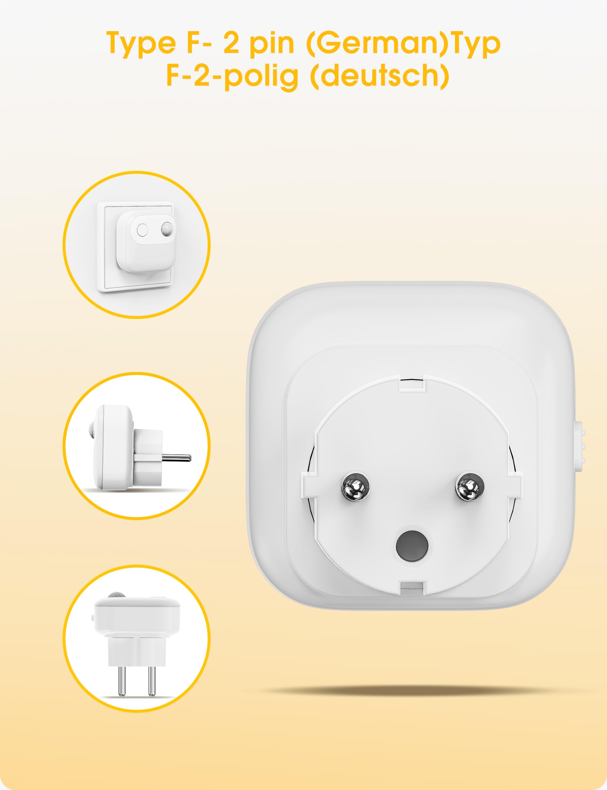 Emeritpro Luz nocturna enchufe con sensor de movimiento y crepuscular | brillo ajustable 30/60/100 Lm, 3000 K blanco cálido Luz nocturna para niños, ideal para escaleras, 4 Unidades