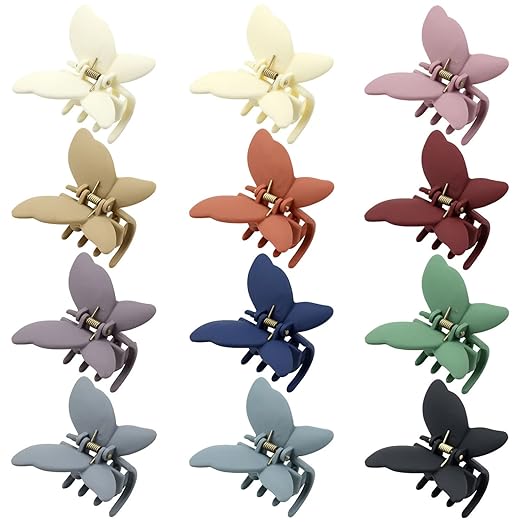 Lawie 12 Pack Frosted Plastic Butterfly Hair Clips Colorful Hair Claw Clips