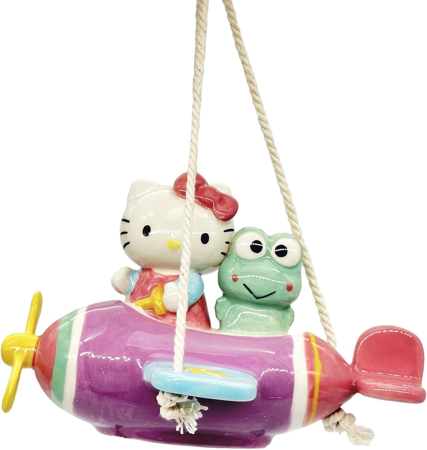 Hello Kitty and Keroppi Airplane Garden Swinger, 6.5" L x 4.75" W x 4.25" H Created by Blue Sky Clayworks