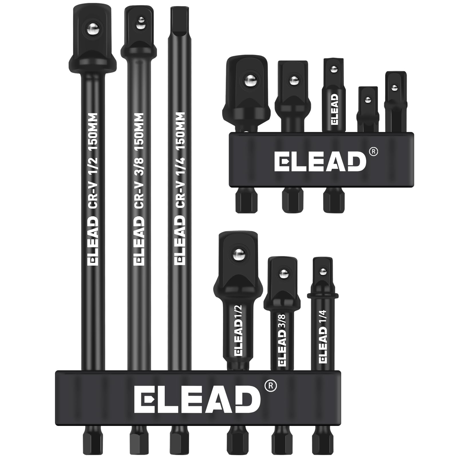 11-Piece Impact Socket Adapter Set, 1/4-Inch Hex Shank, 1/4" 3/8" 1/2" Impact Socket Driver Set, Drill Sockets Extension Bit, Sockets Driver Adapter, Drill Extension with Holder