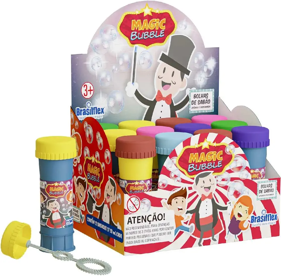 Bolha De Sabão, Brasilflex, Magic Bubble, 60 ml, Caixa com 12 Unidades, Incolor