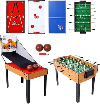 5-in-1 Multi-Game Table - Billiards, Push Hockey, Foosball, Ping Pong, and Basketball Black/Blue