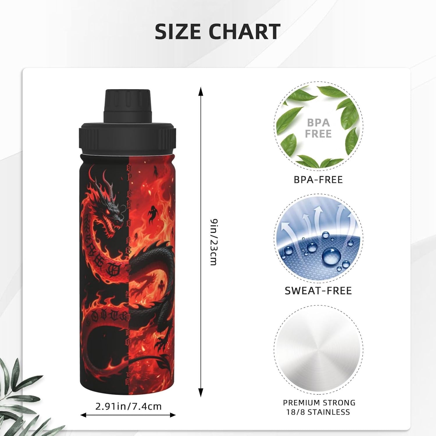 Dragon Print Stay Hydrated On The Go With 18oz Sports Insulated Kettle Perfect For Outdoor Activities