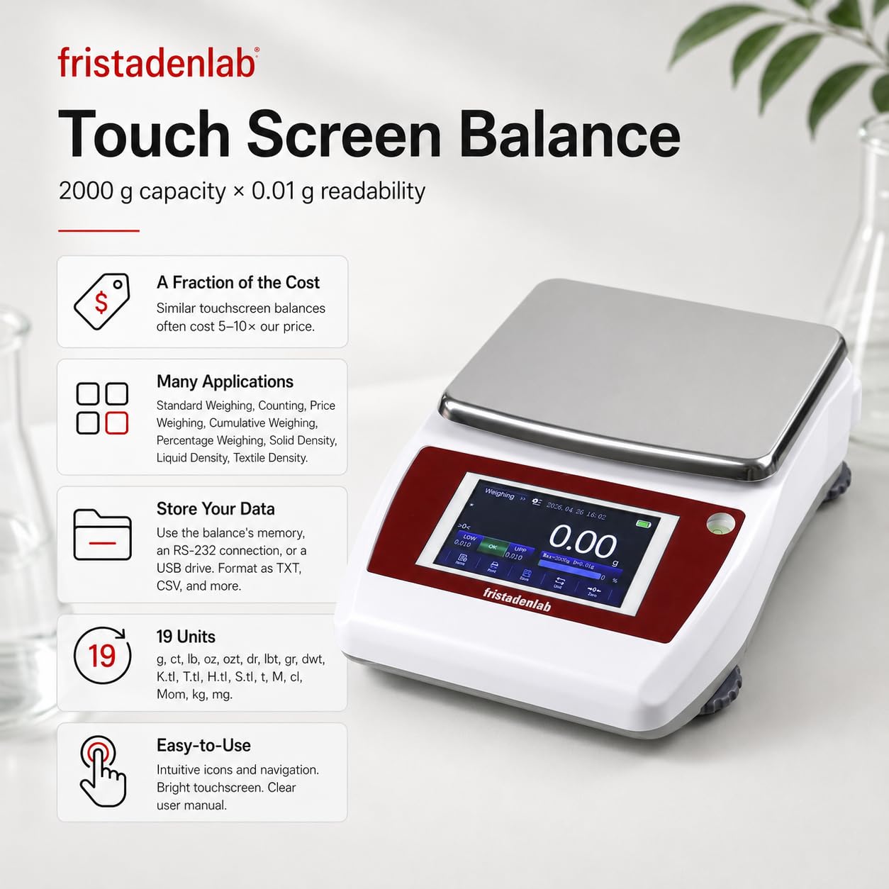 Fristaden Lab Balanza de precisión con pantalla táctil | Báscula de