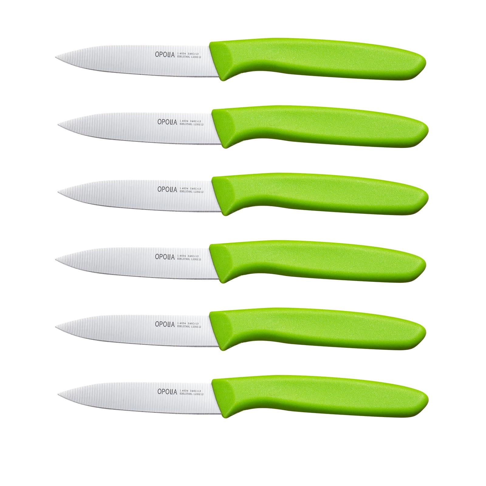 OPOLIA Paring Knife Fruit Knife Set (Pack of 6), Stainless Steel, Extra Sharp Blades, Sturdy Plastic Handle, Knife for Cutting Fruit and Vegetables.