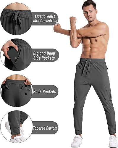 Miniatura 4 de Pantalones de senderismo para hombre, de secado rápido, con bolsillos, elásticos, ajustados, ligeros, para viajes, entrenamiento atlético