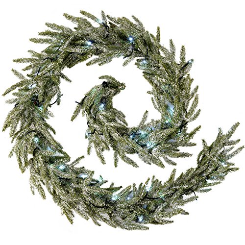 WeRChristmas Pre-Lit Frosted Fir Garland Illuminated with 40 White LED Lights, 9 feet - Silver