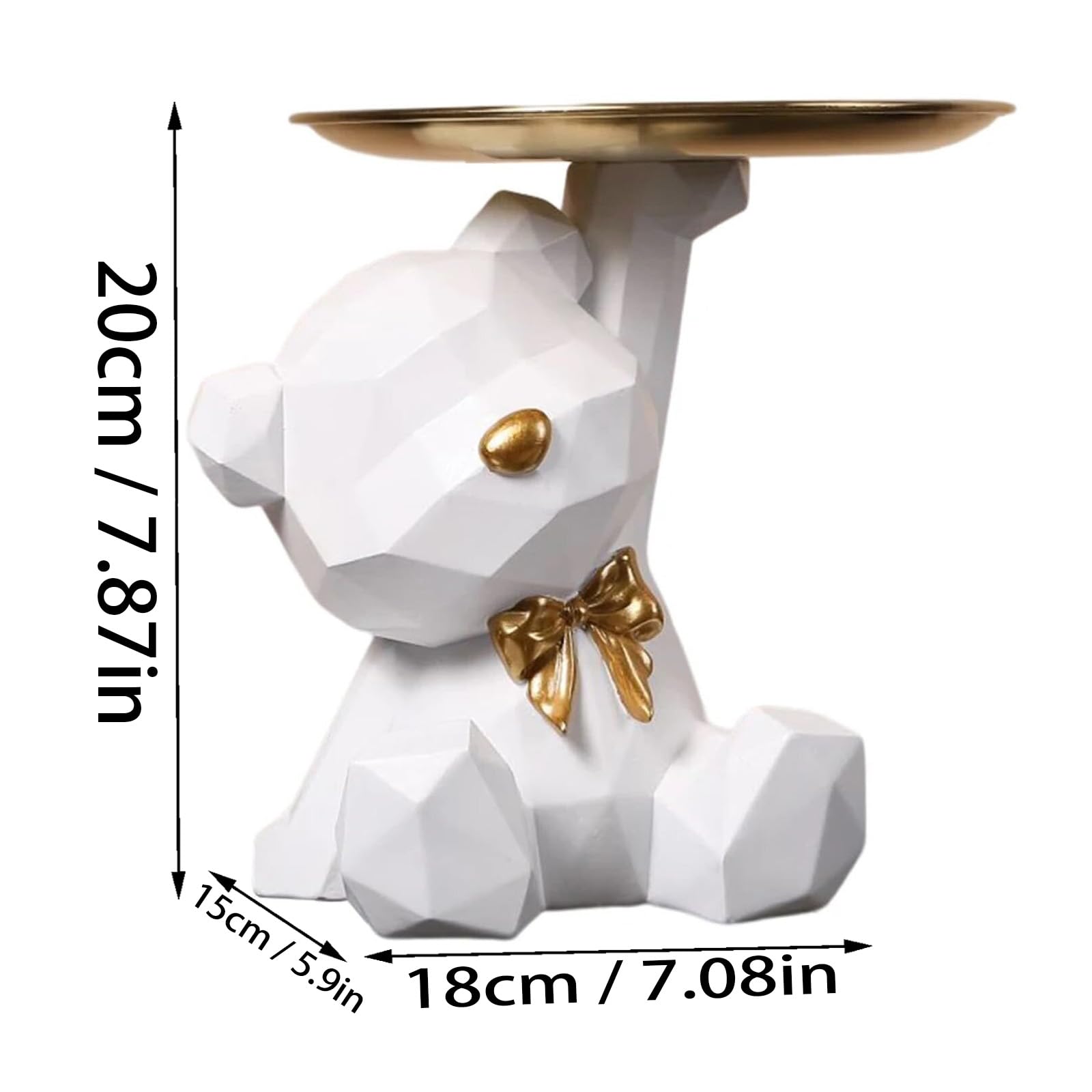 Sculpture d'Ours en Résine Plateau Décoratif, Statue de Rangement Mignon (Blanc)