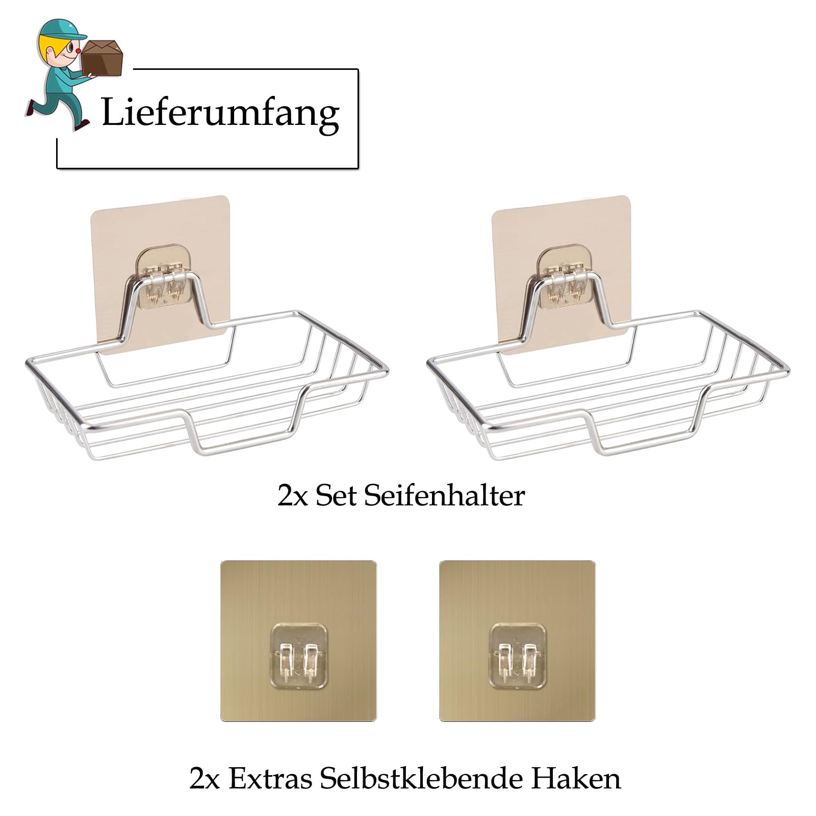 2er Set Selbstklebender Seifenhalter Aus Edelstahl - Schwarz, Ohne Bohren, Für Badezimmer & Küche