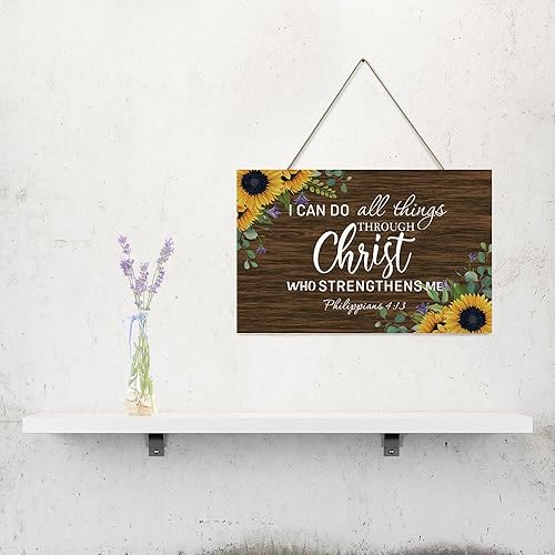 Miniatura 3 de Letrero con texto en inglés "I Can Do All Things Through Christ Who Strengthens Me Philippians 4:13", regalo cristiano, adorno rústico de madera
