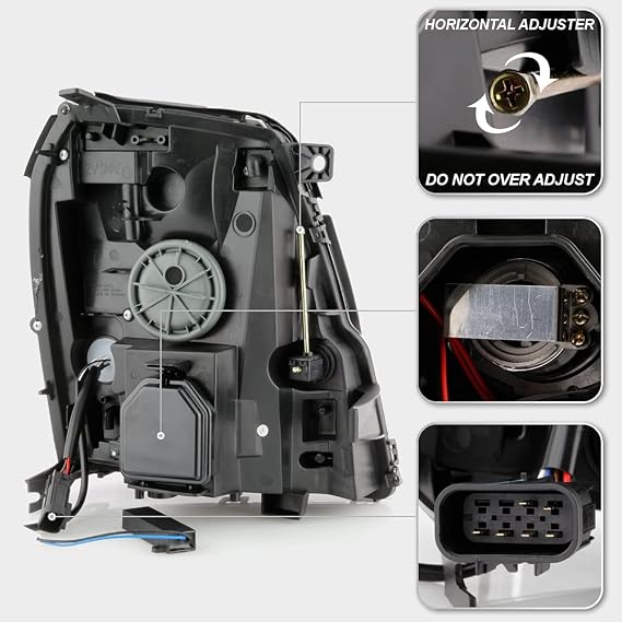 ACANII - For [HID/Xenon Model] 2007-2014 Cadillac Escalade Black Housing LED Tube DRL Projector Headlights Headlamps Set