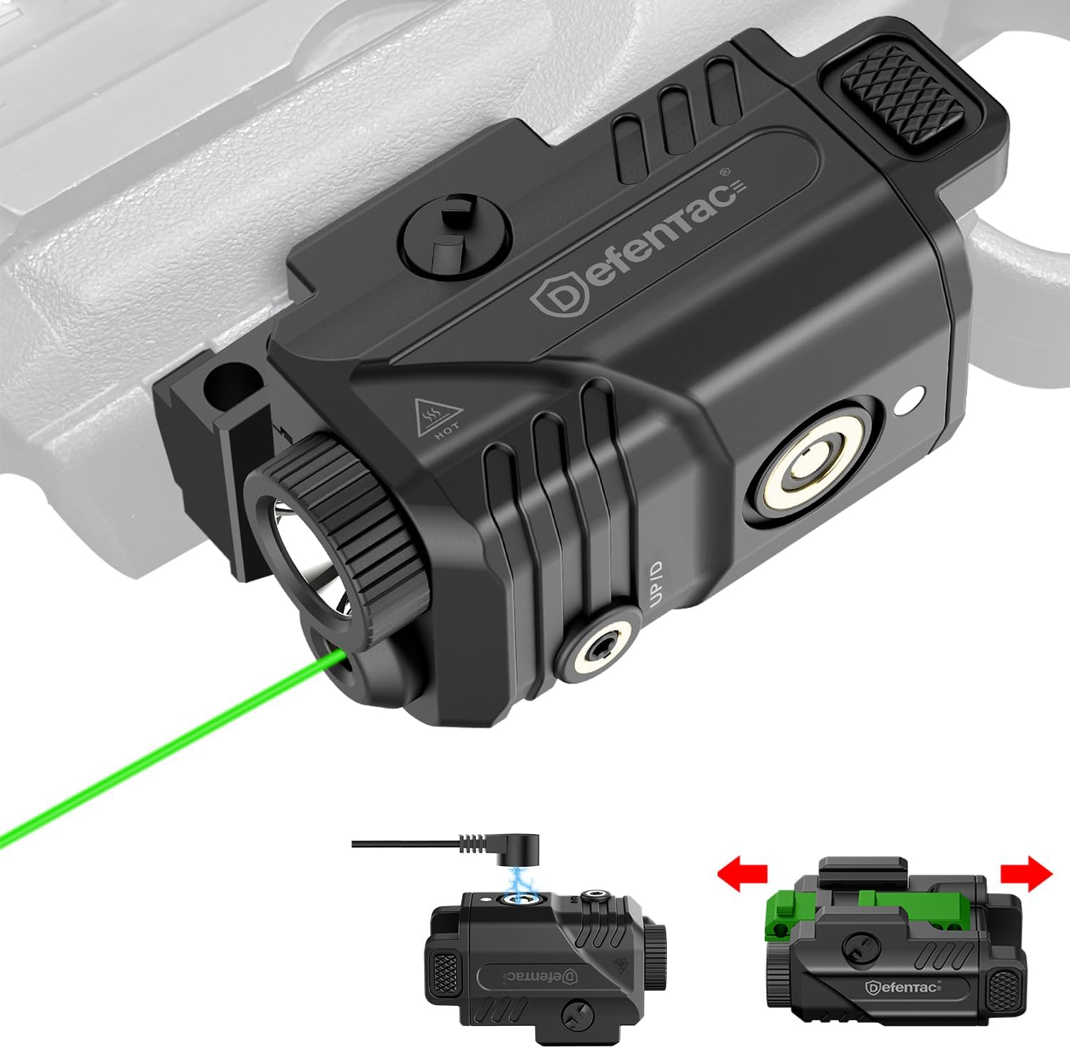 DEFENTAC DF-1061 Magnetic Charging Pistol Light with Green Beams for Guns, 45...
