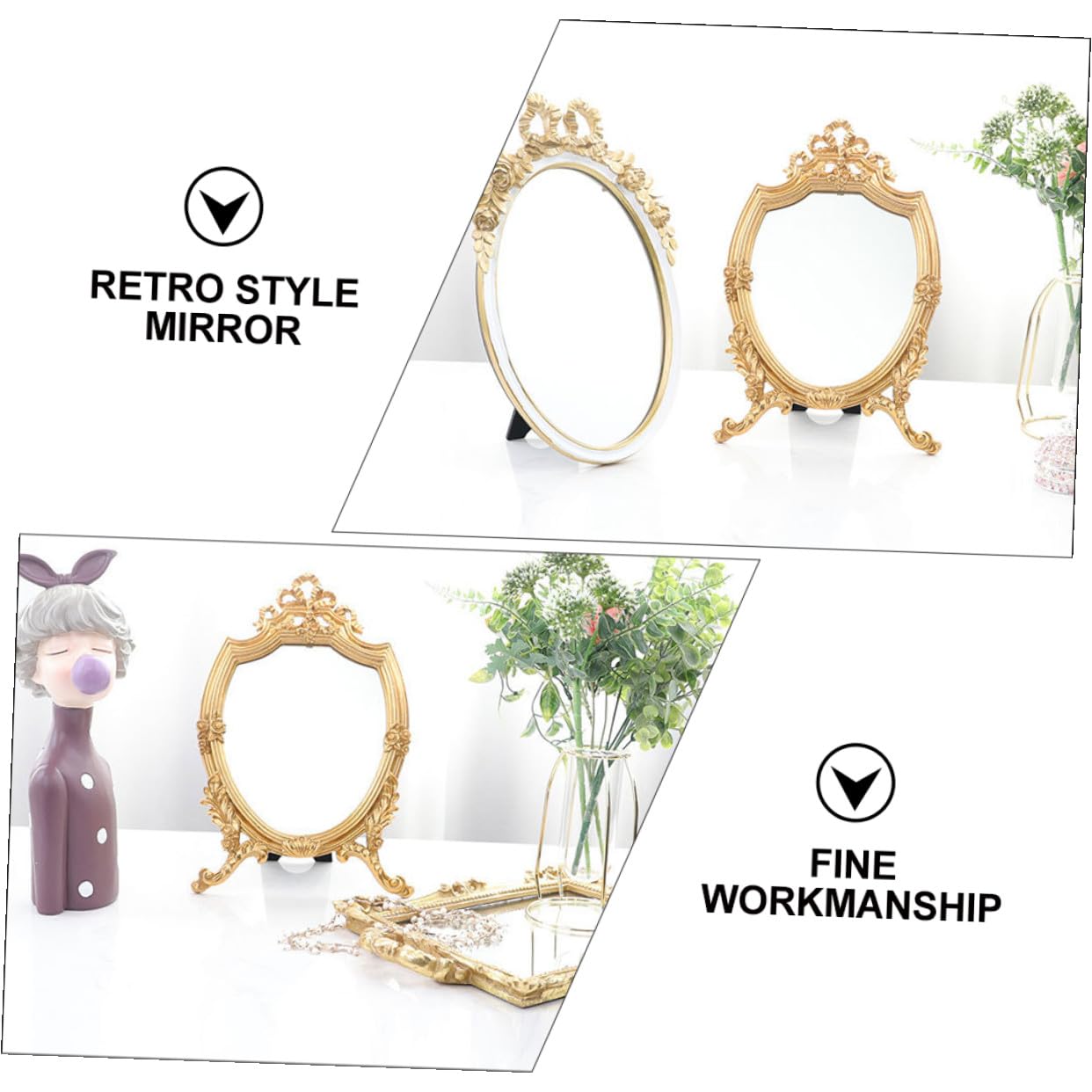 Espejo Tocador Vintage Dorado con Base Estable Espejo de Aumento para Maquillaje y Afeitado Herramienta Cosmética de Mesa Elegante y Duradera