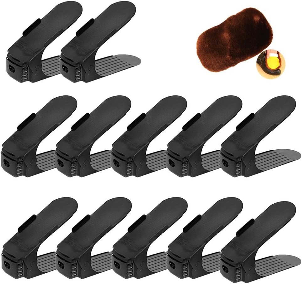 Adjustable Shoe Slots Space Saving Shoe Organizer Shoe Rack and Brush shoes gloves(12 Pack-Black)