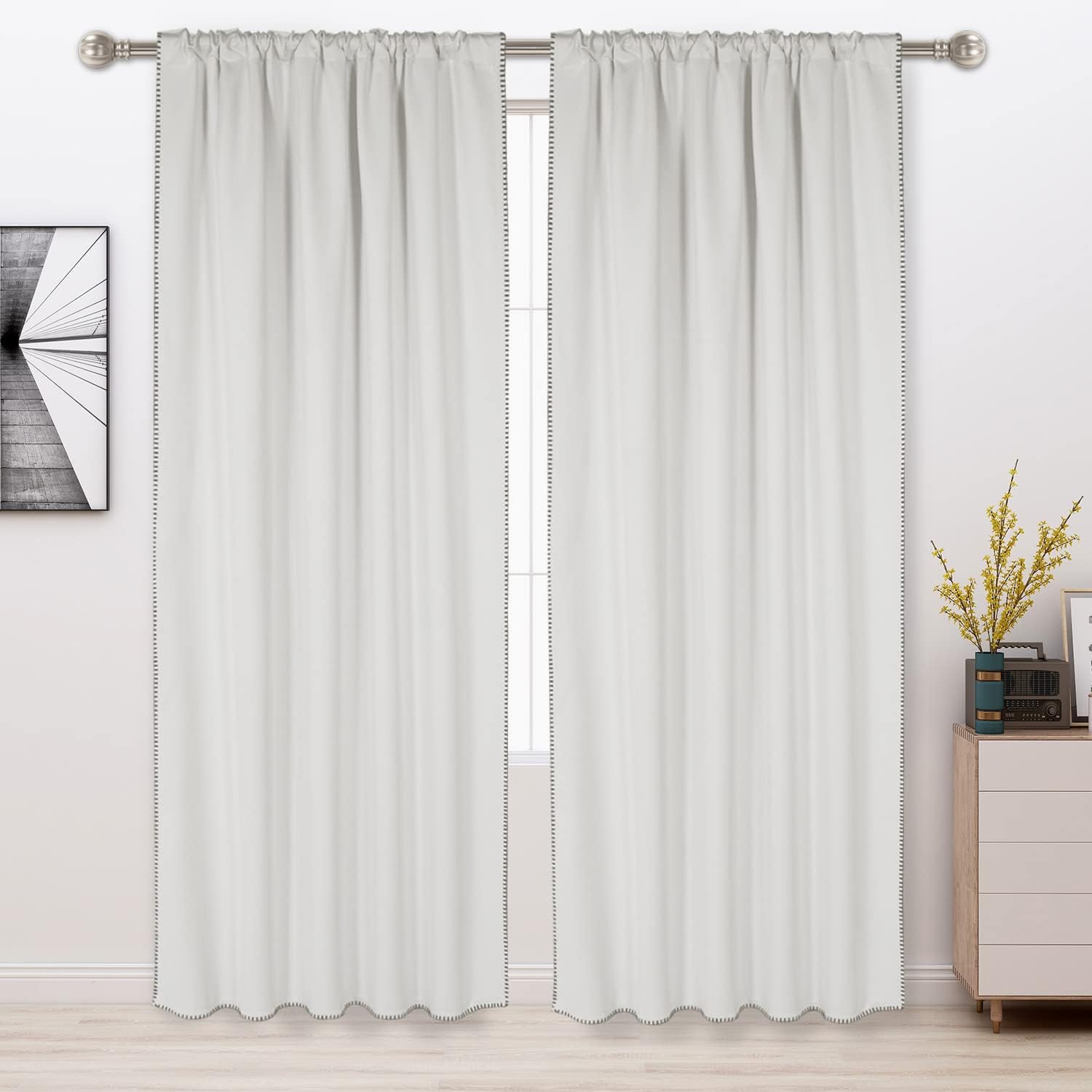 LORDTEX Embroidered Blackout Curtains for Bedroom - Insulated Thermal Drapes, Room Darkening Noise Reducing Back Tab and Rod Pocket Window Panels for Living Room, 2 Panels, 52 x 95 Inch, Greyish White