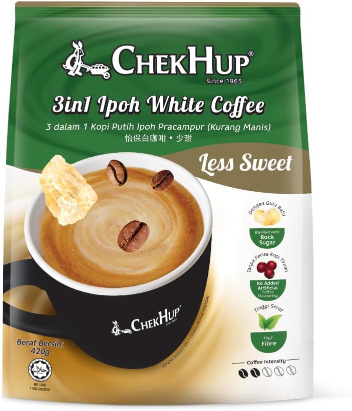 Malaysia Chek Hup 3 In 1 Ipoh White Coffee- Less Sweet (12 sachets x 35g) (1)