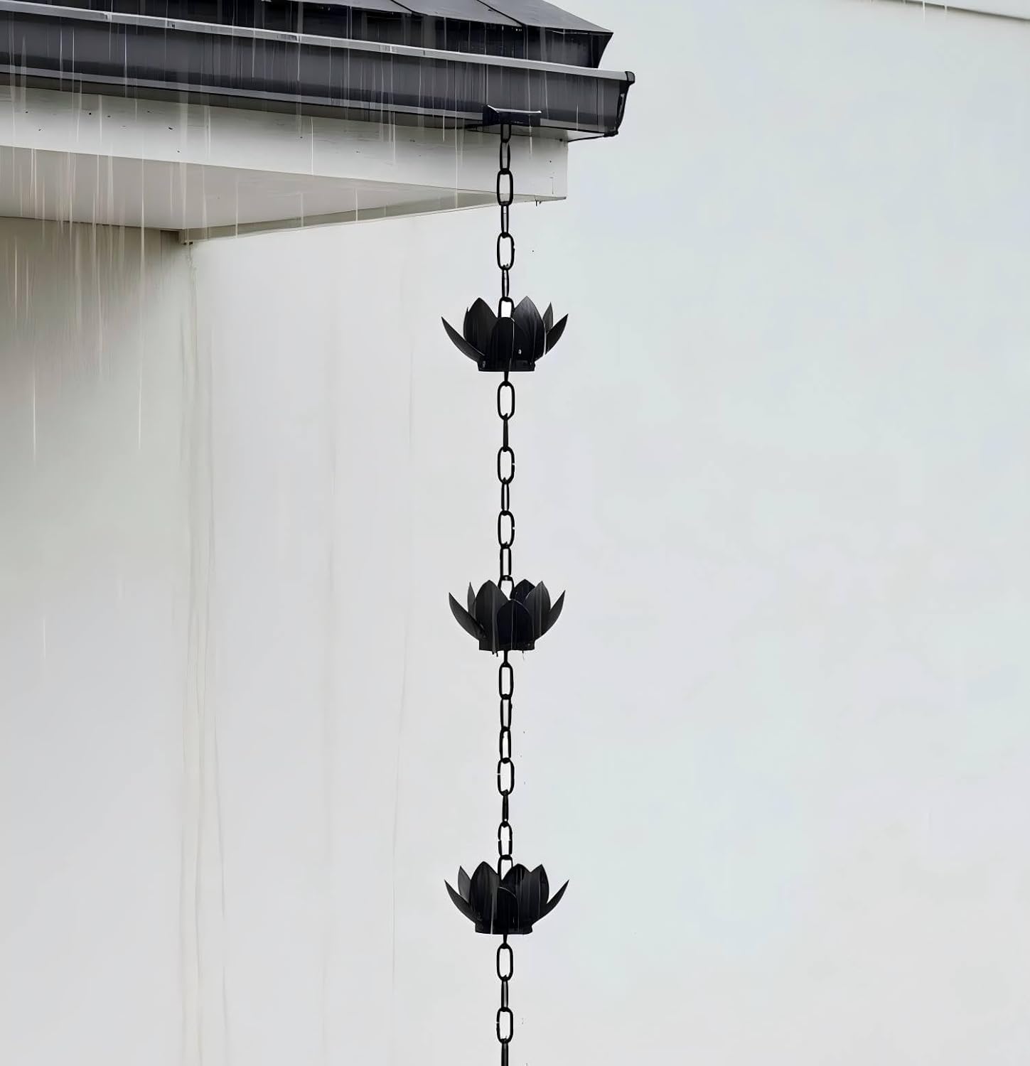 Rain Chain - Handcrafted Decorative Downspout Alternative for Gutters, Elegant Lotus shape Design, Adjustable & Easy Install, Outdoor Garden & Patio Water Feature (Rain Chains Gutter Adapter )
