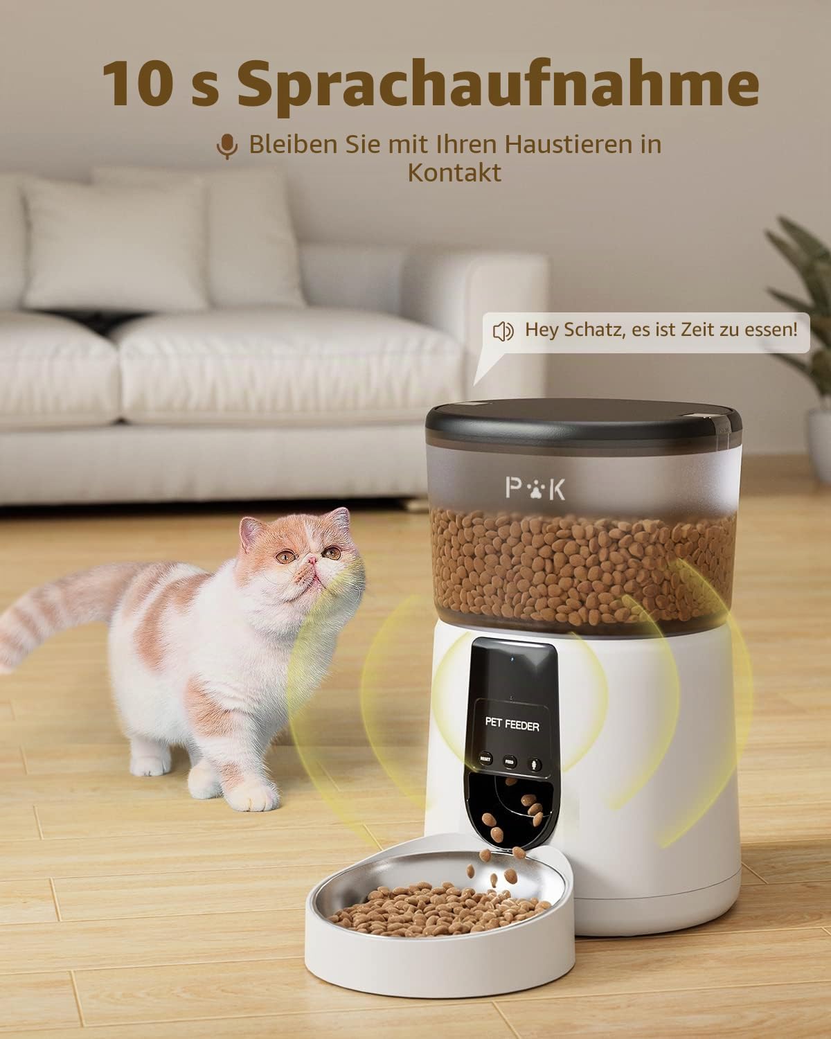 PUPPY KITTY Futterautomat Katze & Hund, 2,4 G WiFi intelligenter Katzenfutter Automat mit Edelstahlnapf für Trockenfutter, App-Steuerung, Sprachaufzeichnung, 1-10 Mahlzeiten pro Tag
