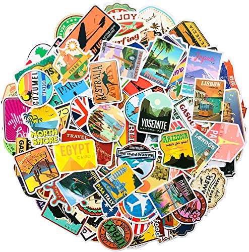 MARSFORCE Global Travel Stickers Set, Waterproof Vinyl Tourism Trip Decals for Travel Luggage Suitcase Laptop Water Bottle Skateboard Bike Car Helmet Guitar Scrapbook [100 PCS]