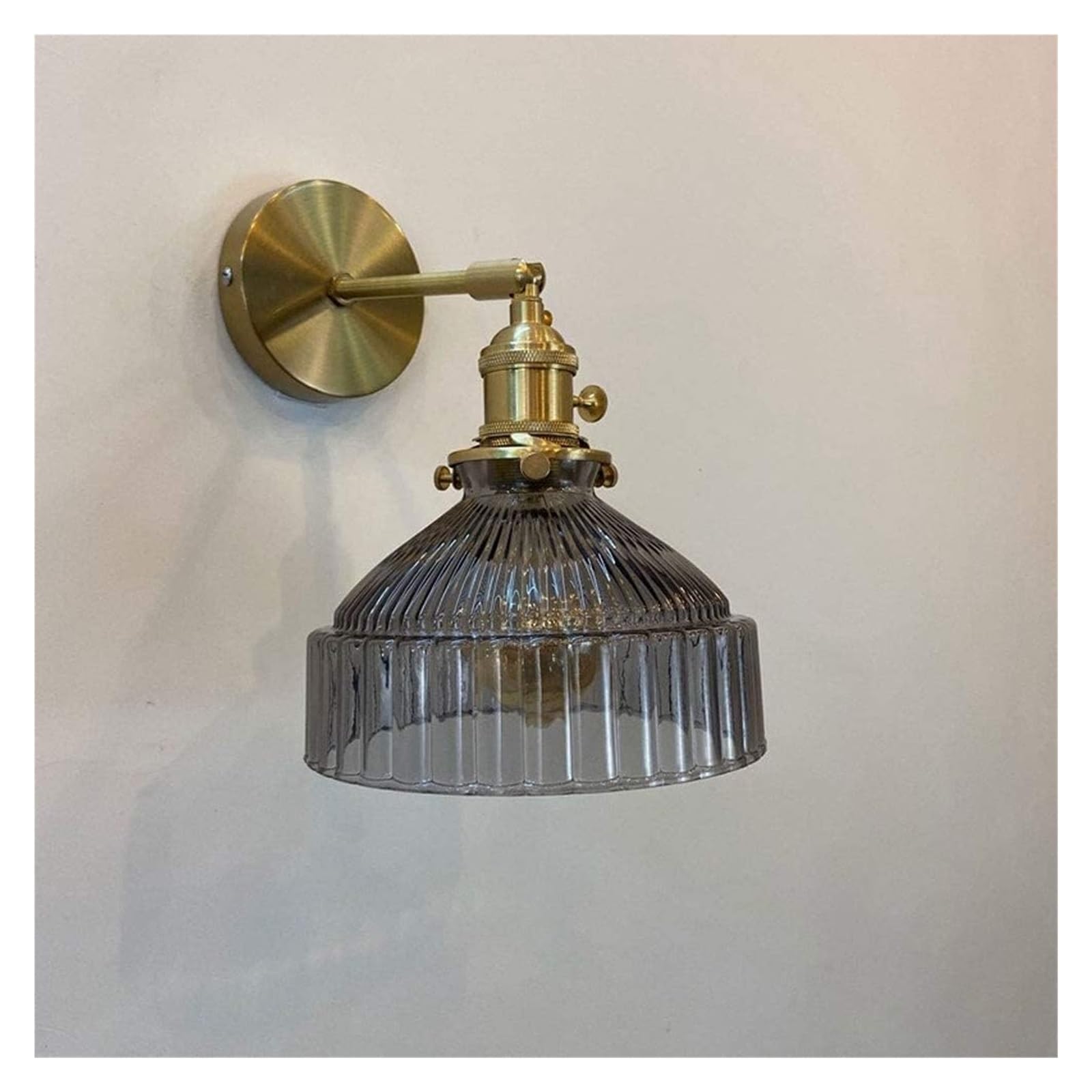 SYAXVOM Wall Lamp Copper Light Glass Lampshade Sconce, Adjustable Angle with Rotary Switch for Living Room Bar Lounge Balcony Cafe, E27 Socket/Gray (Color : Gris)