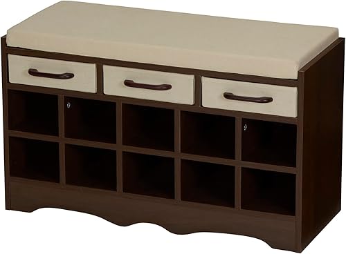 Miniatura 11 de Household Essentials Banco de zapatos de entrada con 10 cubículos, acabado de roble costero, estándar Acabado en roble costero,Acabado de madera de