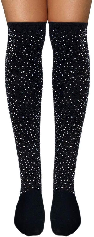 AROOMVEWomen's Sparkle Rhinestone Stocking Sexy Shiny Socks Over Knee High Stocking