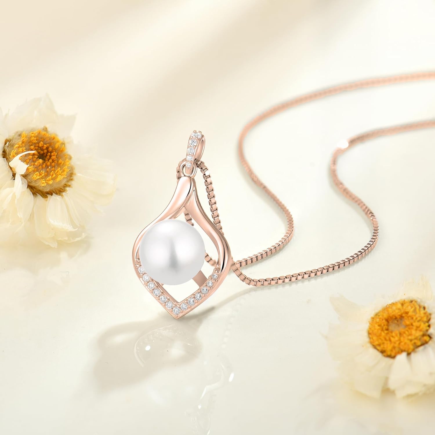 Pearl Necklace for Women 925 Sterling Silver Pendant Necklace with 10MM Pearl Jewelry Gifts for Her - Image 4