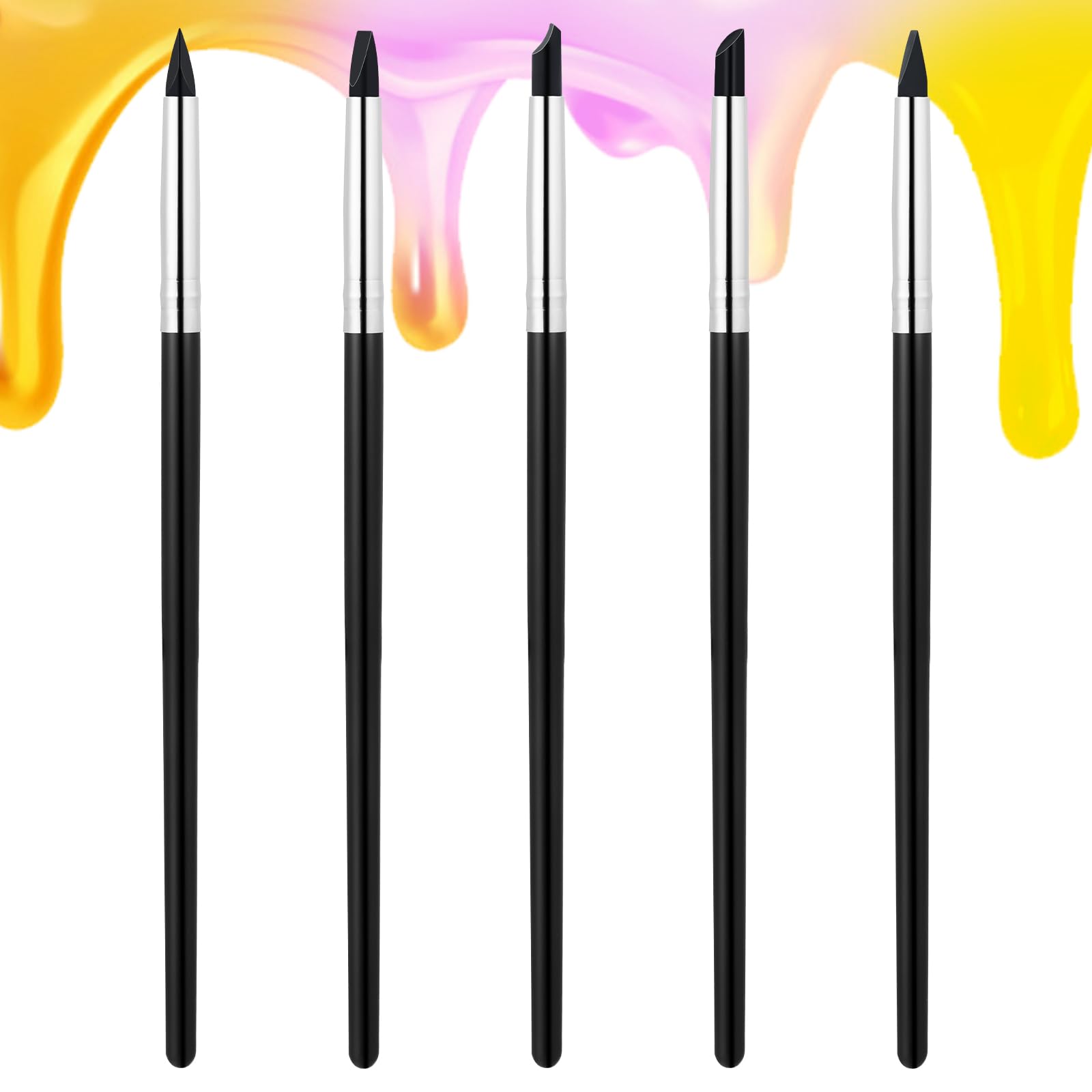 Silicone Tip Paint Pens Brushes Soft Tip Clay Sculpting Tools Rubber Nail Art Sculpture Pen Color Shapers Brushes Color Shaping Wipe Out Carving Pen Silicone Nail Tool (5 Pcs)