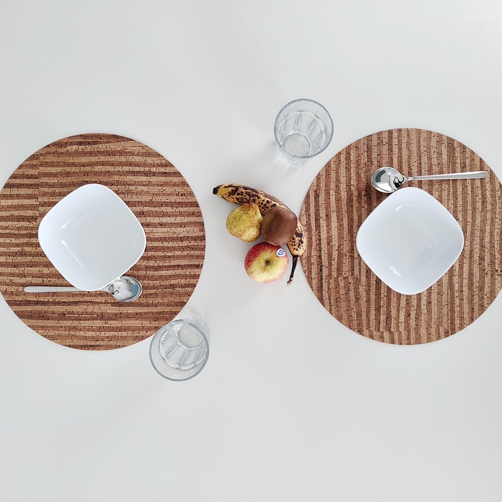 Sets de table ronds Aosta en liège naturel de 38 cm pour la protection de votre table