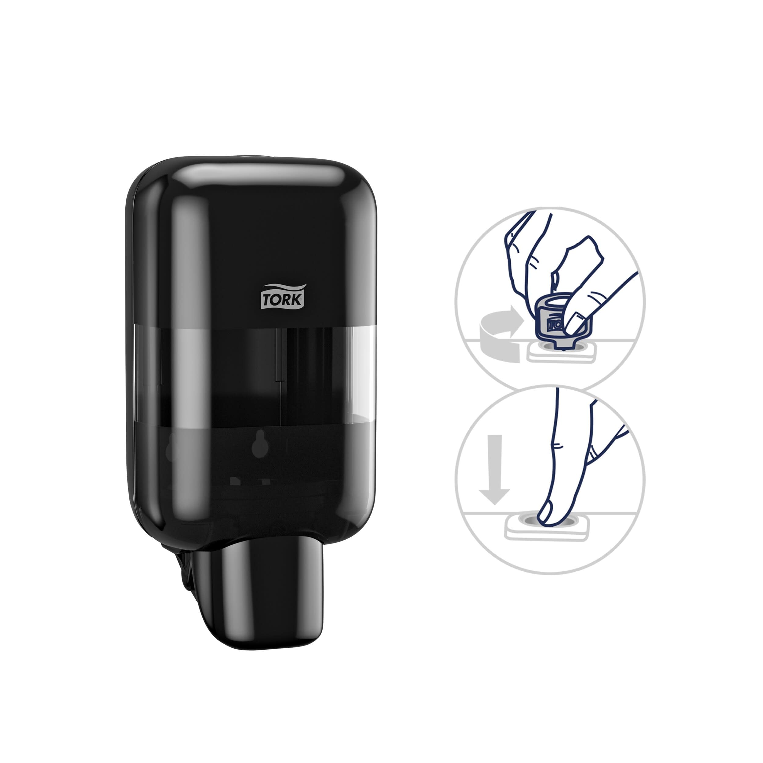 Tork Dispensador Mini para Jabón y Desinfectante Negro S5, 565208 | Recambios de Espuma, Líquido, Gel y Loción, Línea Elevation