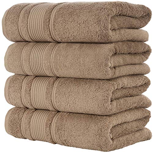 Qute Home 4-Piece Bath Towels Set, 100% Turkish Cotton Premium Quality Towels for Bathroom, Quick Dry Soft and Absorbent Turkish Towel, Set includes 4 Bath Towels (Brown)