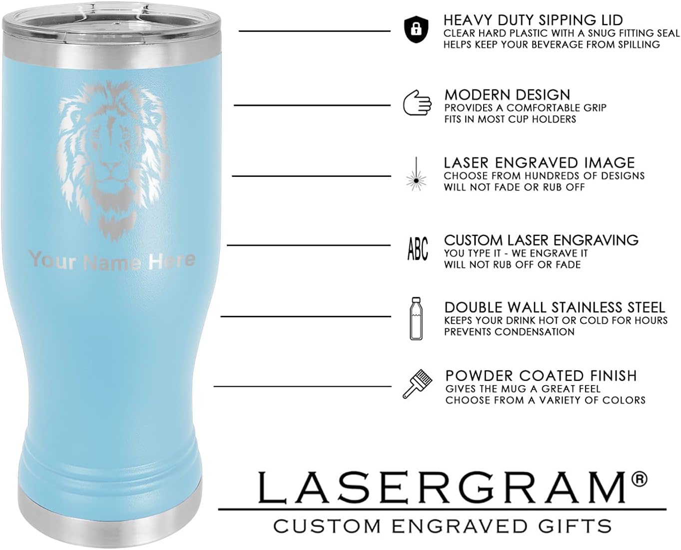 LaserGram 14oz Vacuum Insulated Pilsner Mug, Merry Christmas 1, Personalized Engraving Included (Light Blue) - Image 4