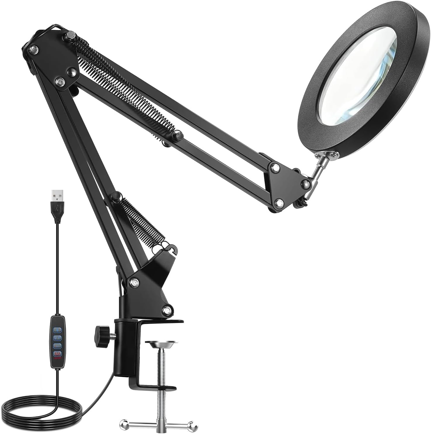 NEEWER Entry Level Version 10X Magnifying Glass with Light & Clamp Stand, 6.3" Dimmable Magnifier Lamp LED Ring Light for Desk with 3 Color Modes CRI80+ for Crafting Reading Close up Work, N19