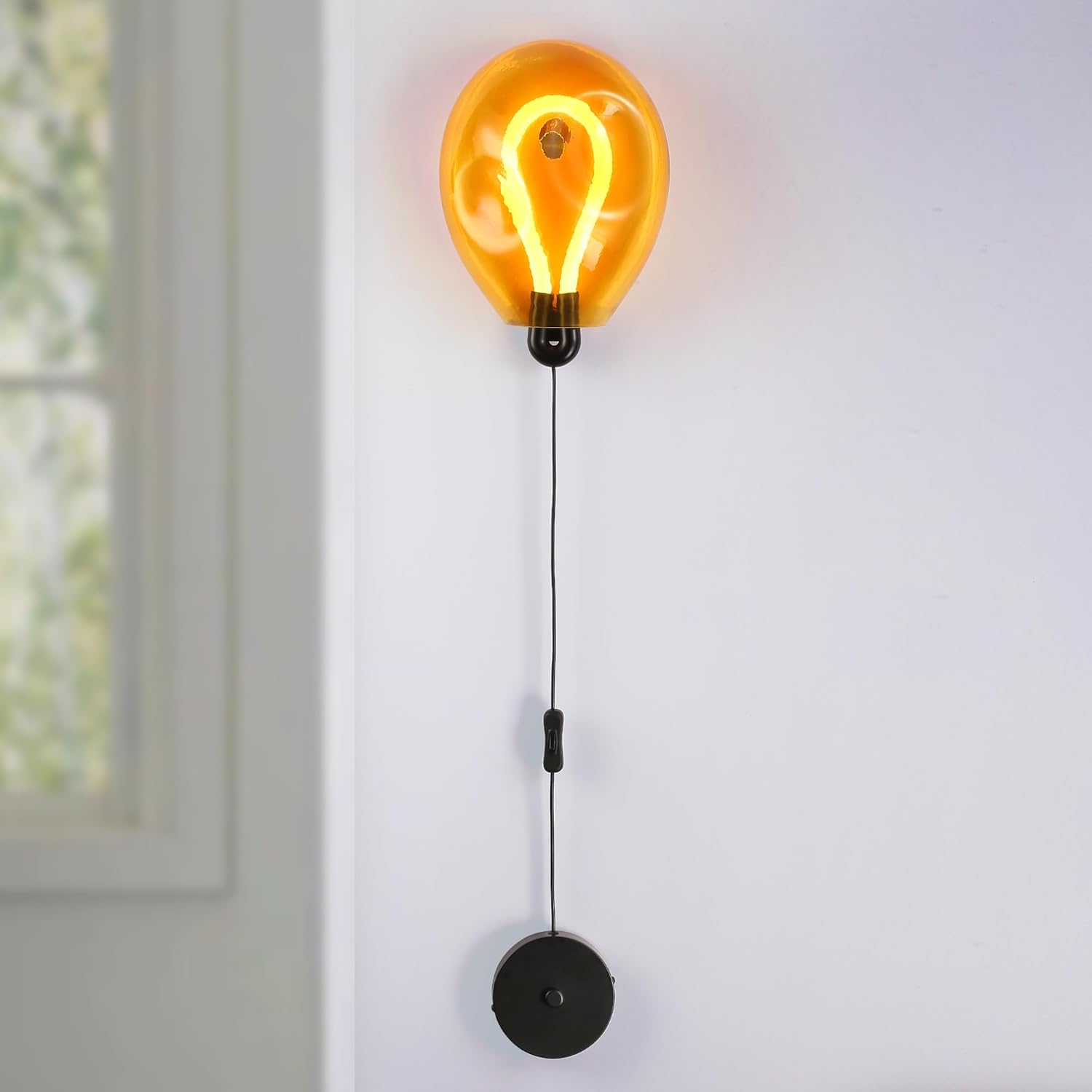 COSYLUX Modern Glass Wall Sconce for Bedroom, Creative Colorful Balloon LED Cordless Wall Light fixtures for Kid's Room and Living Room, Orange Yellow